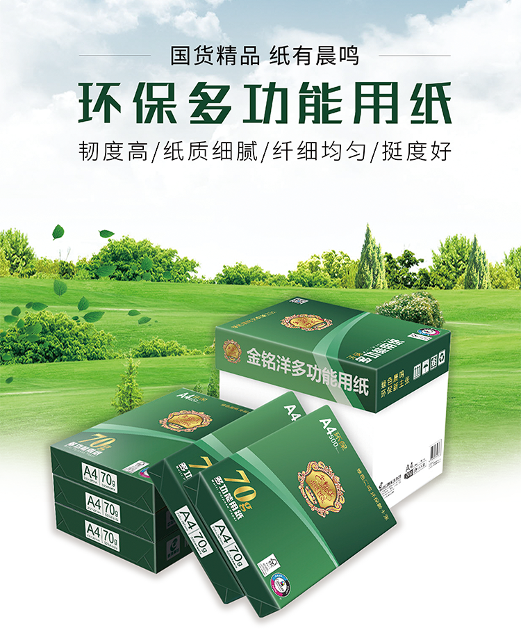 晨鸣金铭洋复印纸 A4打印纸70g纸木浆纸办公用品白纸 金铭洋70克A4（5包/箱）